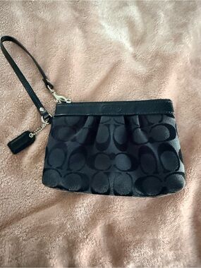 Coach Black Signature Wristlet with Leather Strap